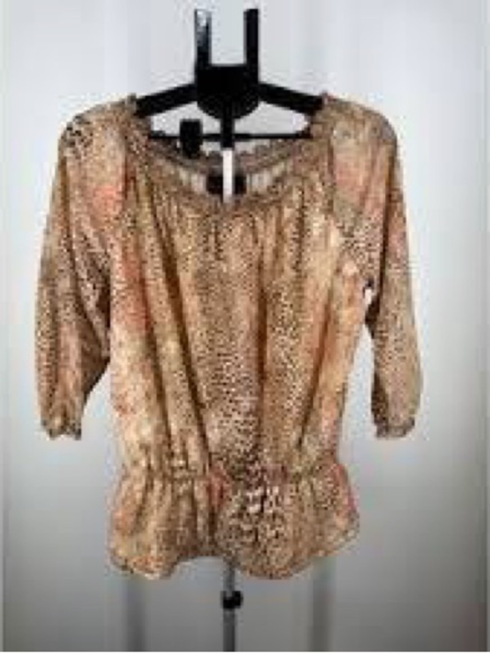 Dana Buchman Beige & Tan Animal-Print Peplum Tunic XL